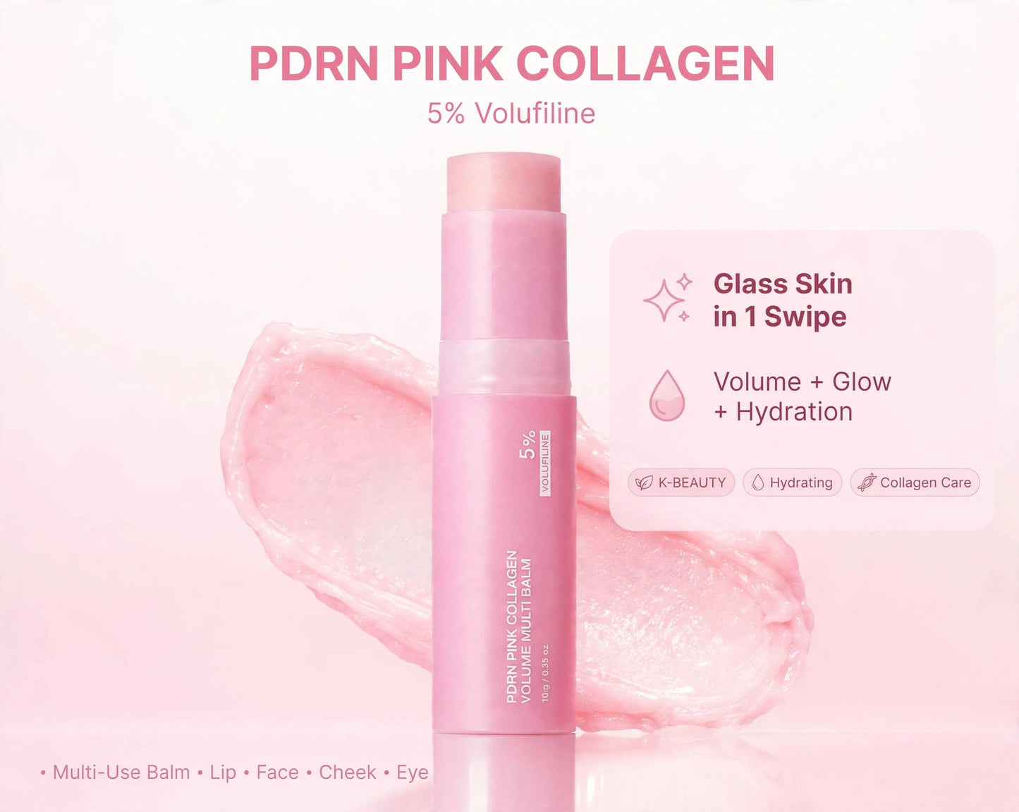 Natural Gentle 5% Volufiline PDRN Collagen Stick Multi Functional Hydrating Plumping Balm For Daily Full Body Skin Maintenance